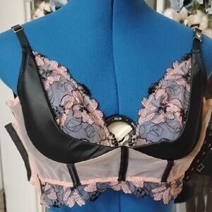 Victoria's Secret Black and Pink Lace Bralette